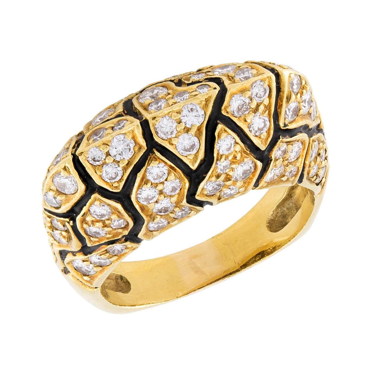 Estate Egyptian 18k Diamond & Enamel Dome Ring
