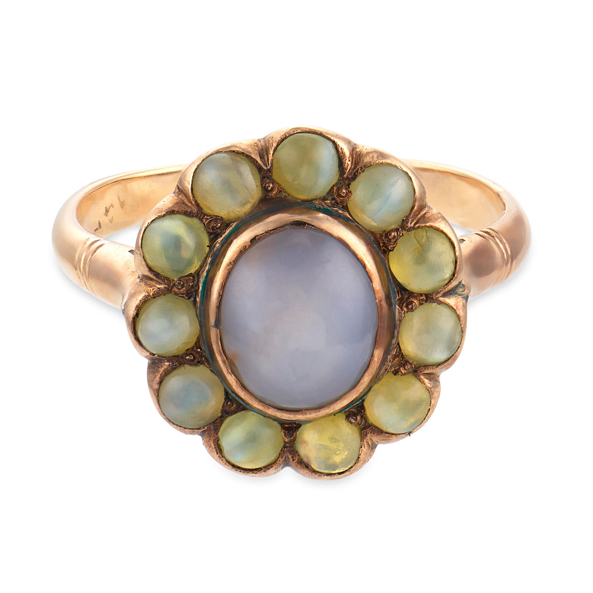 Victorian 14k Sapphire & Chrysoberyl Halo Ring