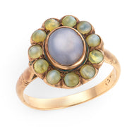 Victorian 14k Sapphire & Chrysoberyl Halo Ring