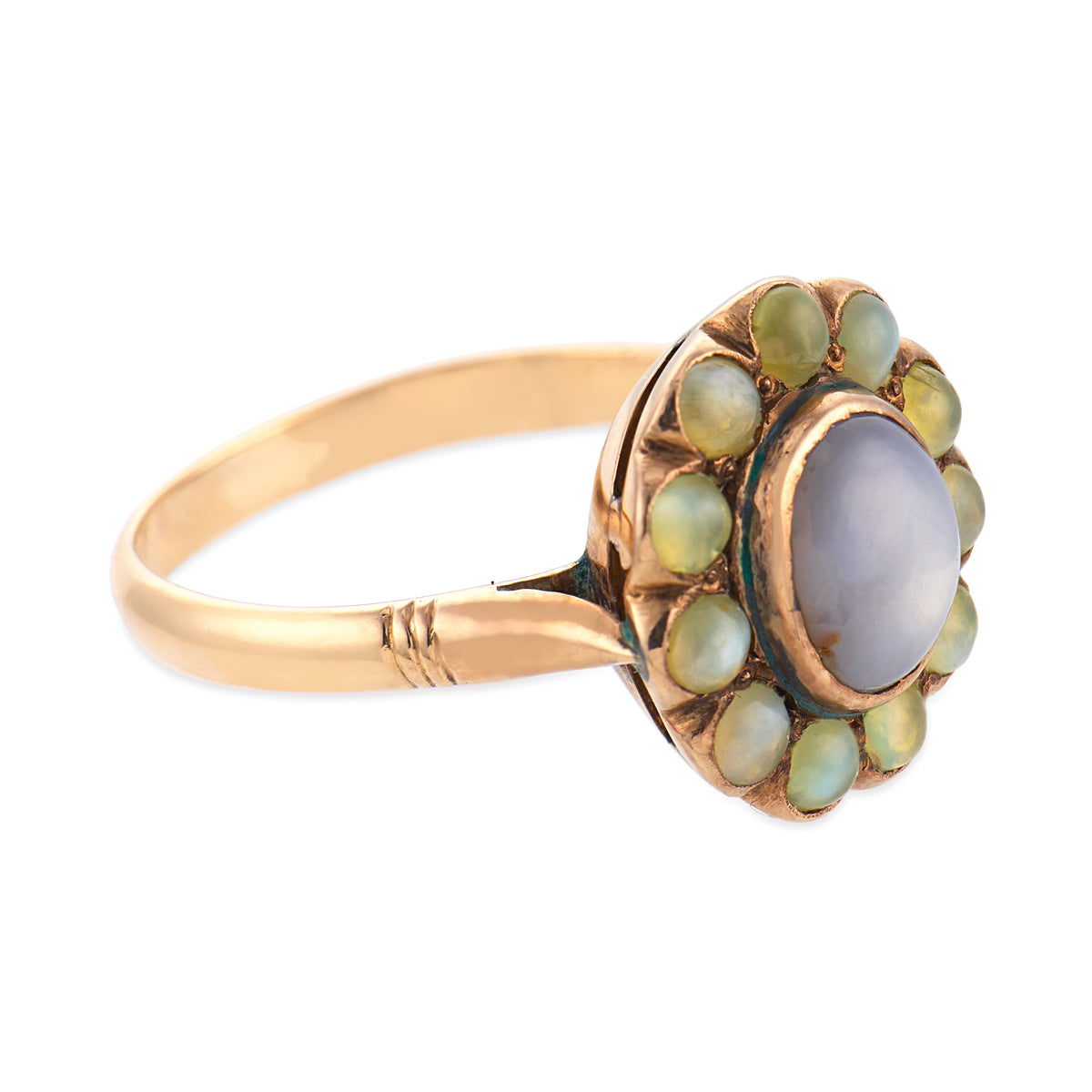 Victorian 14k Sapphire & Chrysoberyl Halo Ring