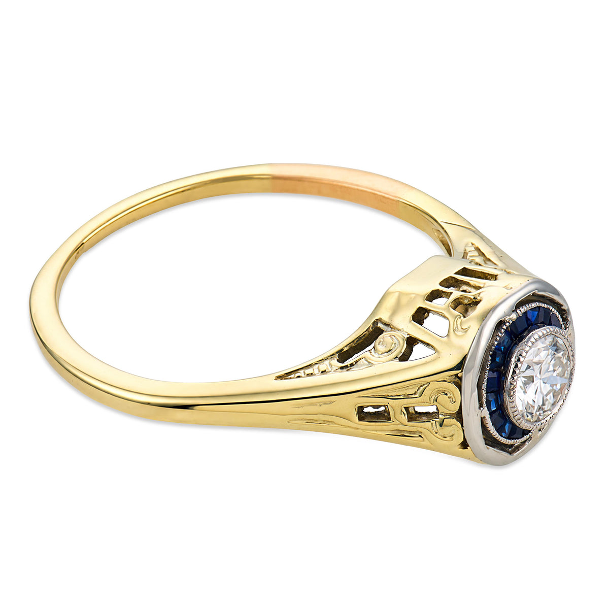 Edwardian 14k/Platinum Diamond & Sapphire Engagement Ring .25ct