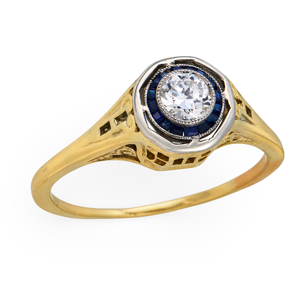 Edwardian 14k/Platinum Diamond & Sapphire Engagement Ring .25ct