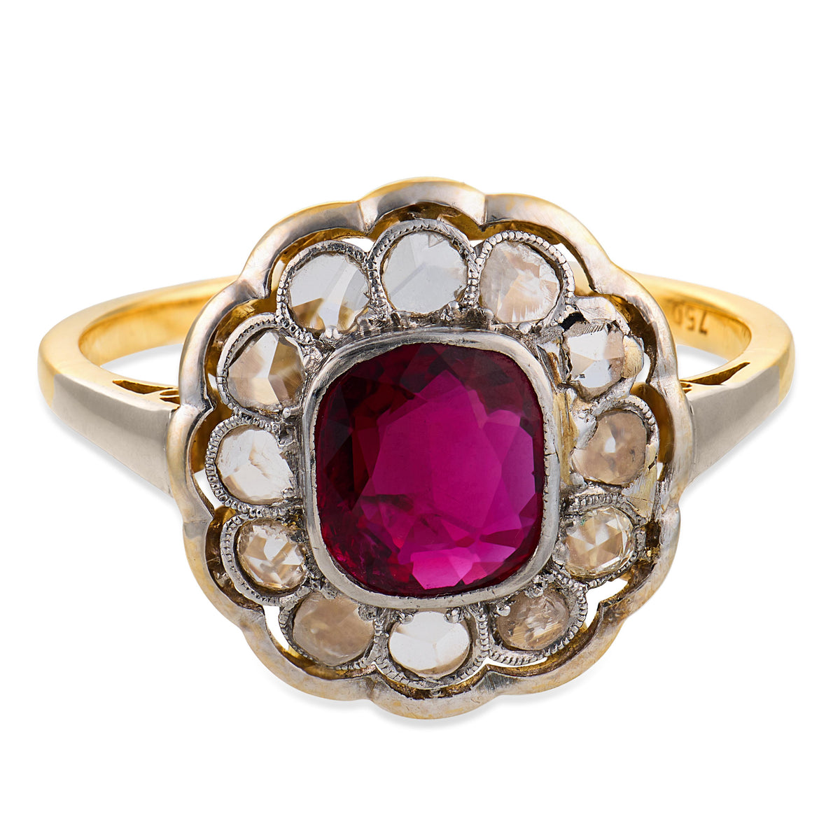 Edwardian 18k/Platinum GIA Ruby & Diamond Halo Ring