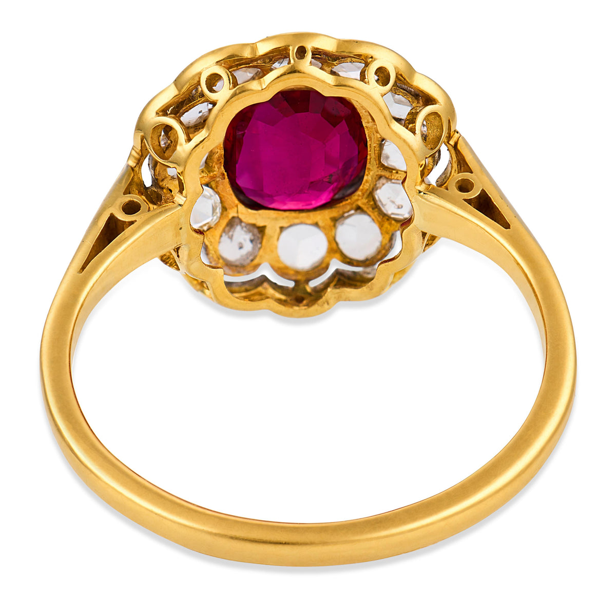Edwardian 18k/Platinum GIA Ruby & Diamond Halo Ring