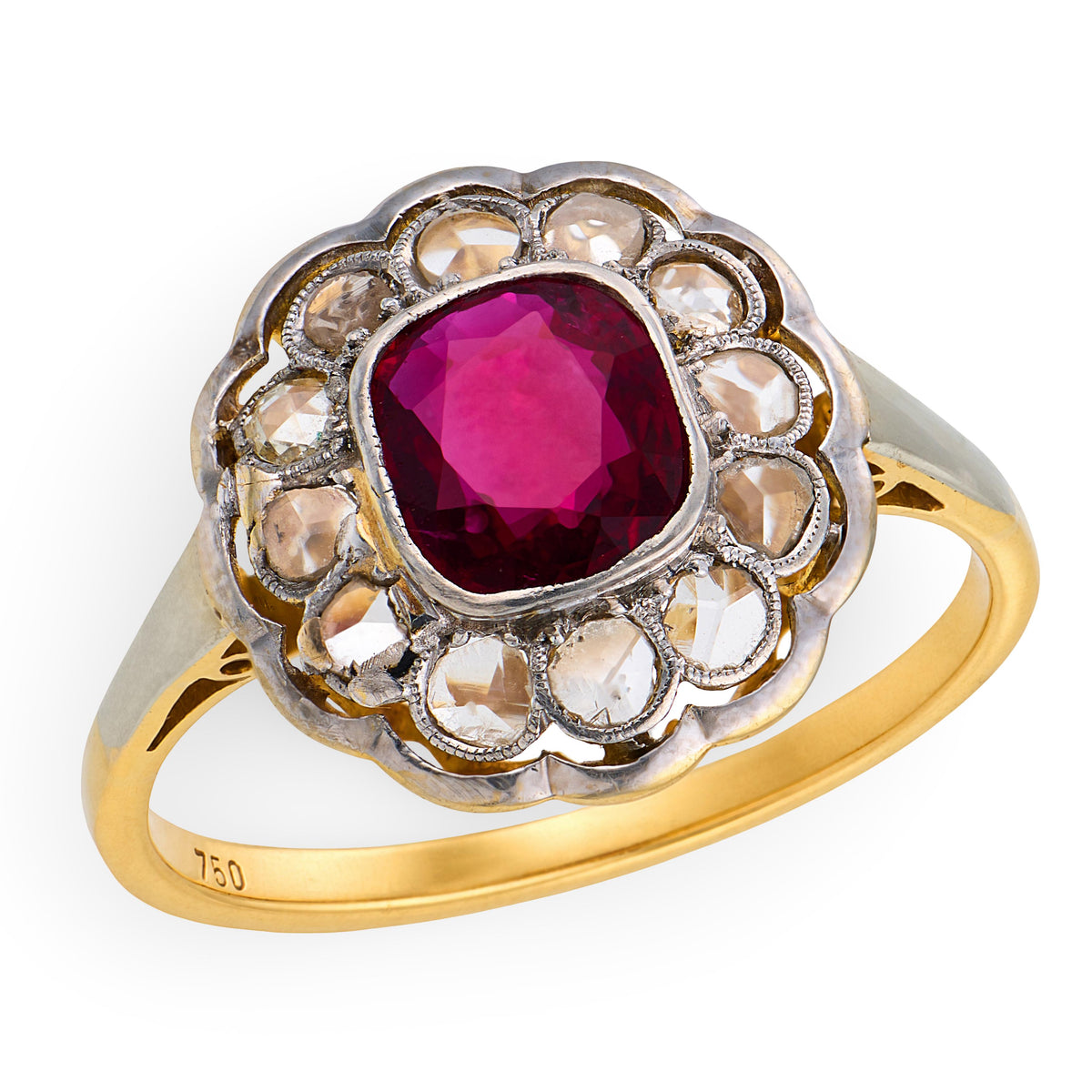 Edwardian 18k/Platinum GIA Ruby & Diamond Halo Ring