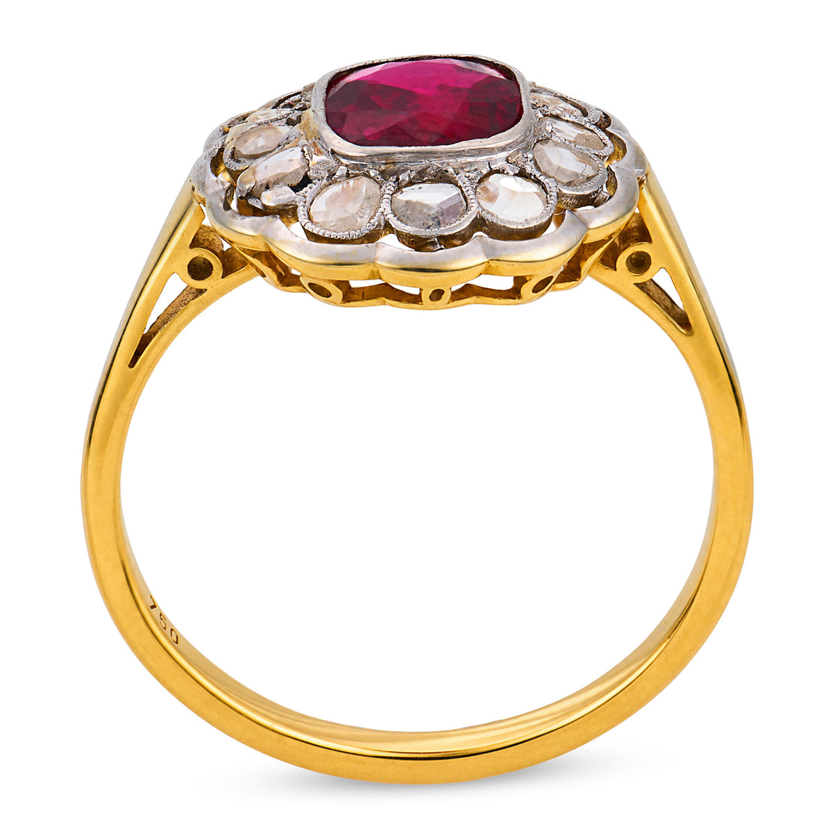 Edwardian 18k/Platinum GIA Ruby & Diamond Halo Ring