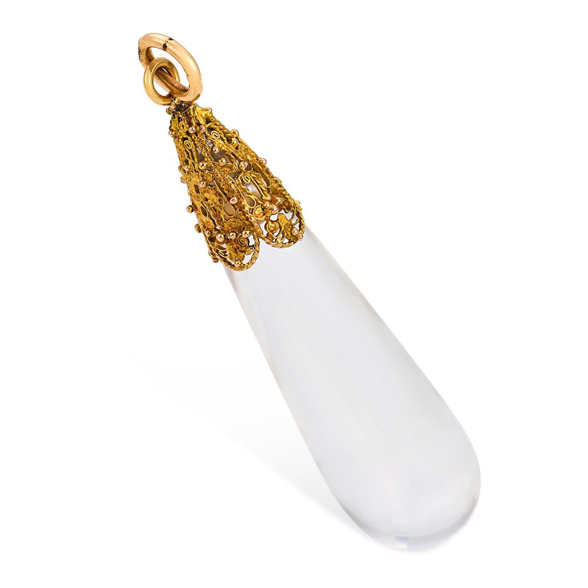 Victorian 18k Rock Quartz Crystal Drop Pendant