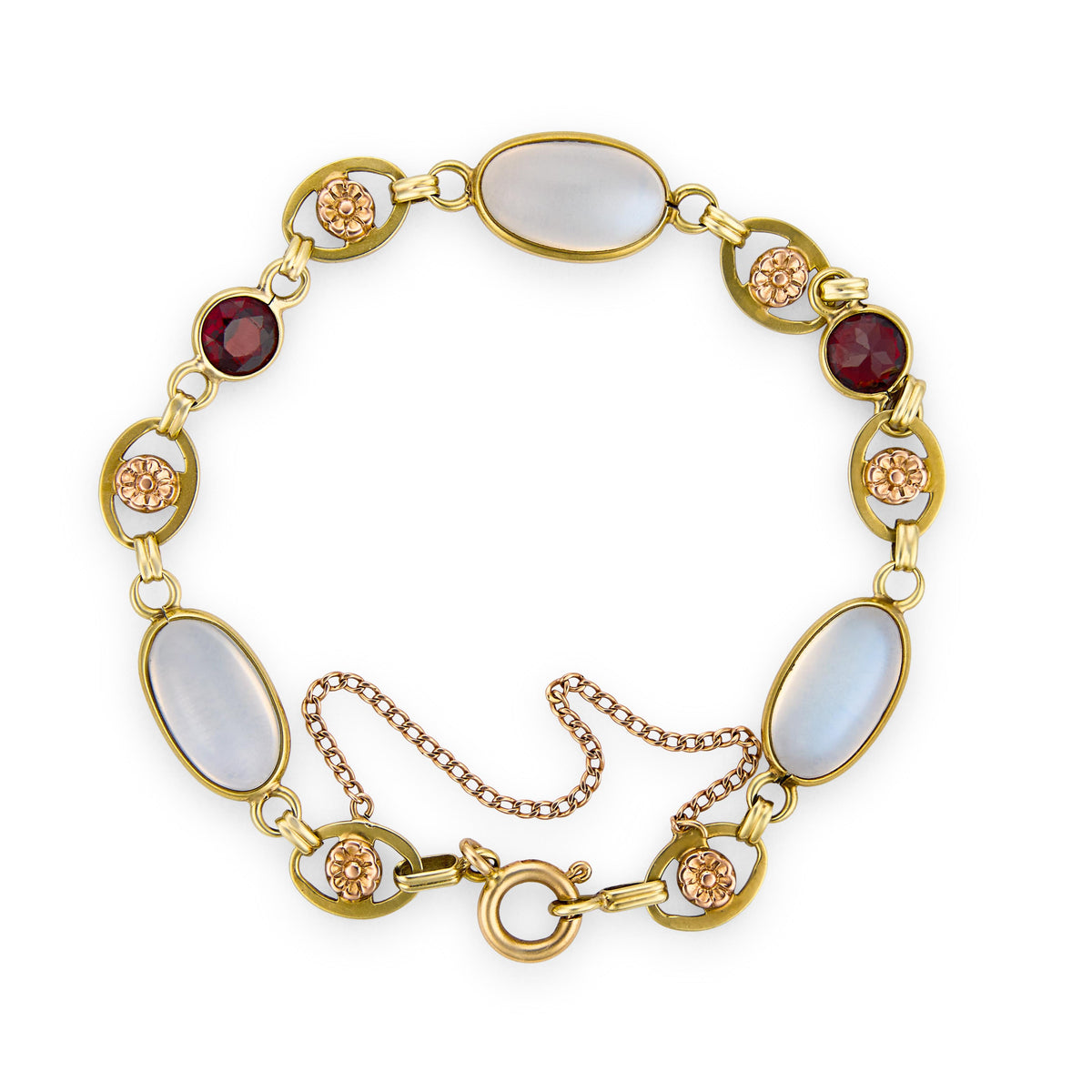 WLI Retro 14k Moonstone & Garnet Link Bracelet