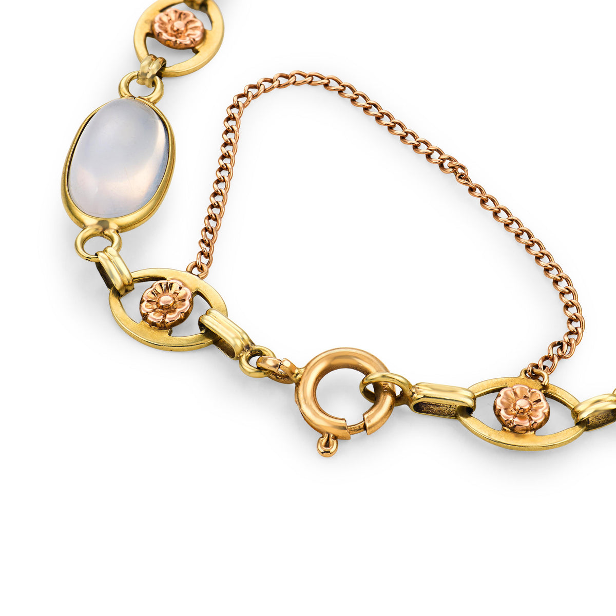 WLI Retro 14k Moonstone & Garnet Link Bracelet