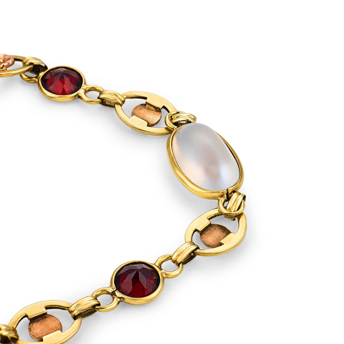 WLI Retro 14k Moonstone & Garnet Link Bracelet