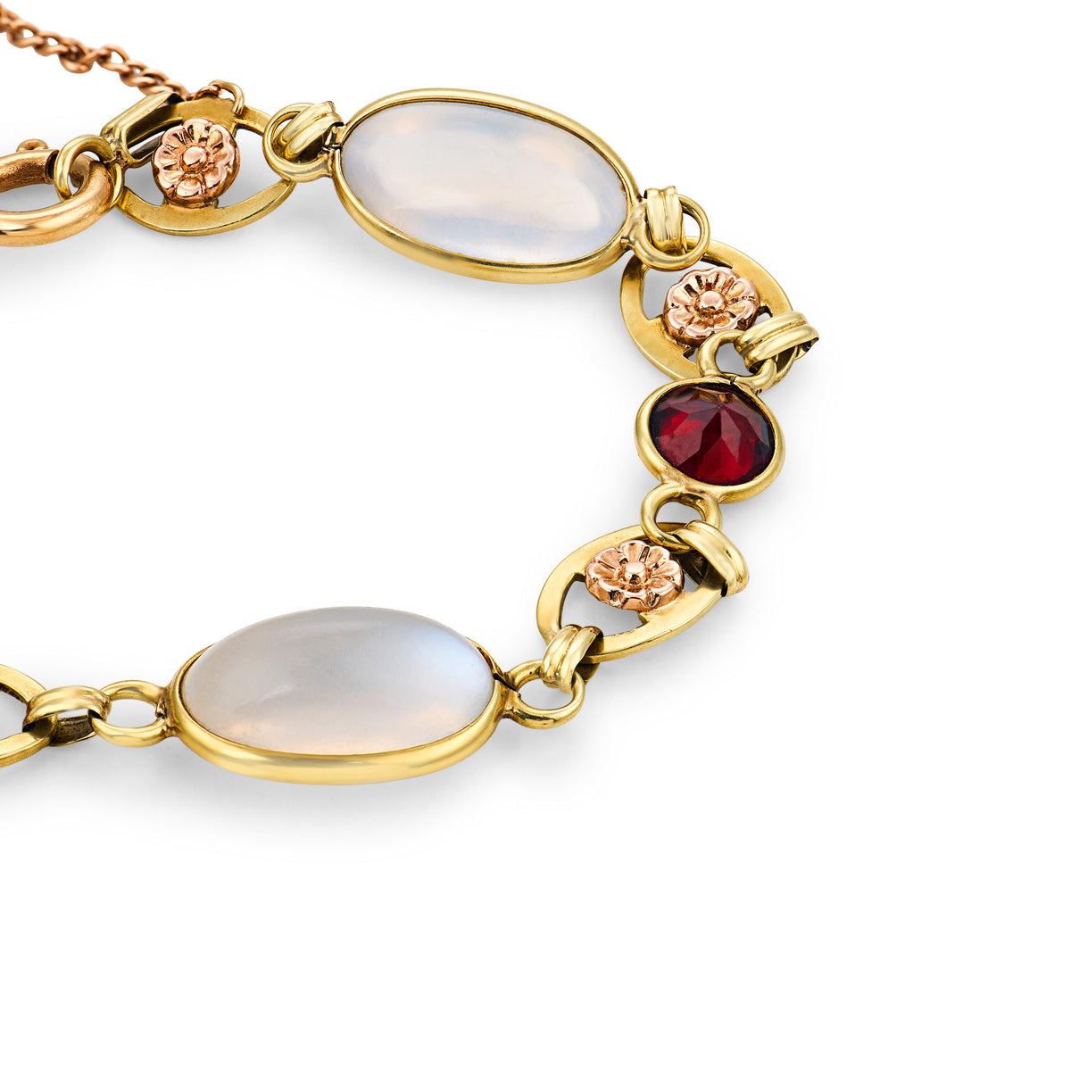 WLI Retro 14k Moonstone & Garnet Link Bracelet