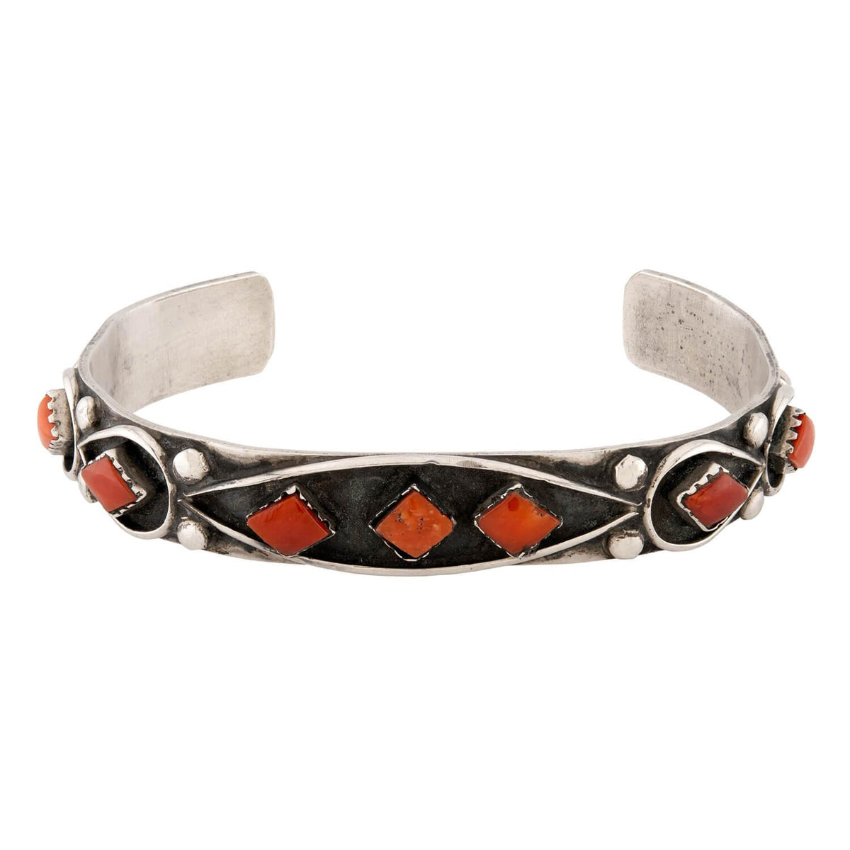 Vintage Native American Sterling Silver Coral Cuff