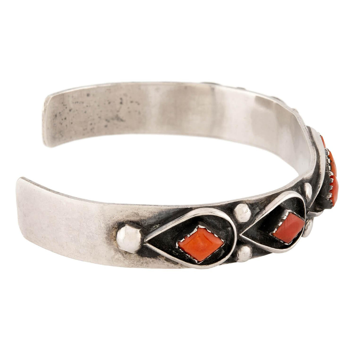 Vintage Native American Sterling Silver Coral Cuff
