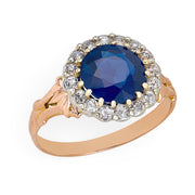 Victorian French 18k GIA Sapphire & Diamond Halo Ring
