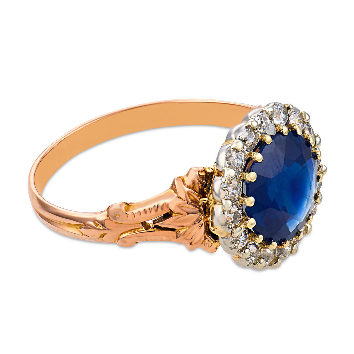 Victorian French 18k GIA Sapphire & Diamond Halo Ring