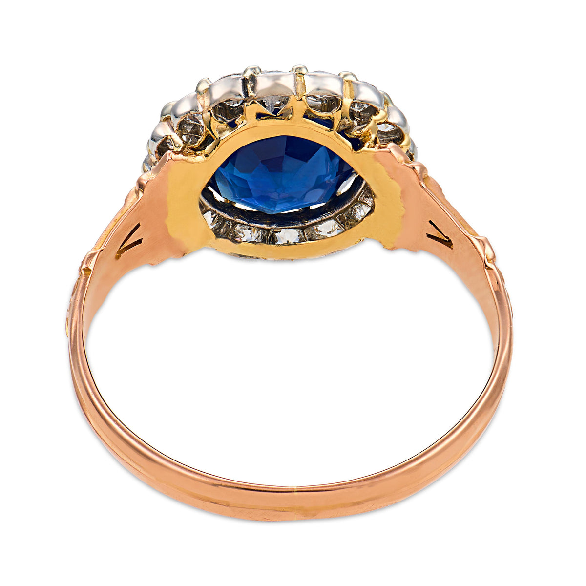 Victorian French 18k GIA Sapphire & Diamond Halo Ring