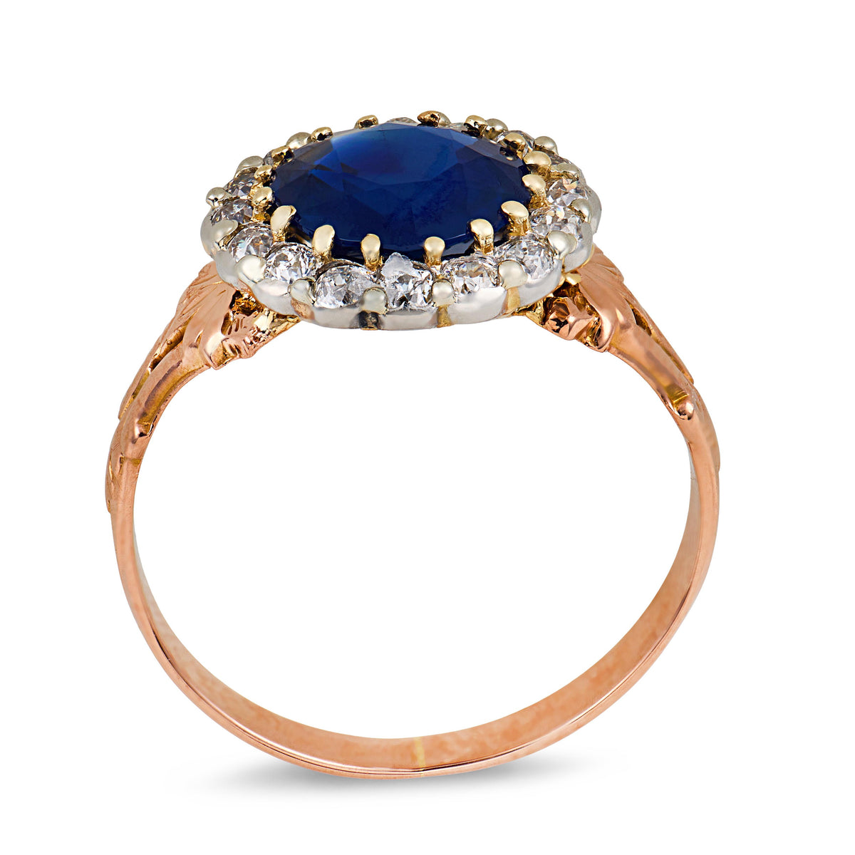 Victorian French 18k GIA Sapphire & Diamond Halo Ring