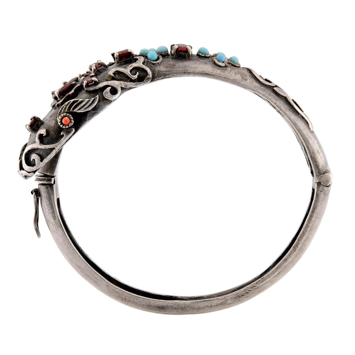 Victorian Sterling Silver Tourmaline, Turquoise, & Coral Snake Bracelet