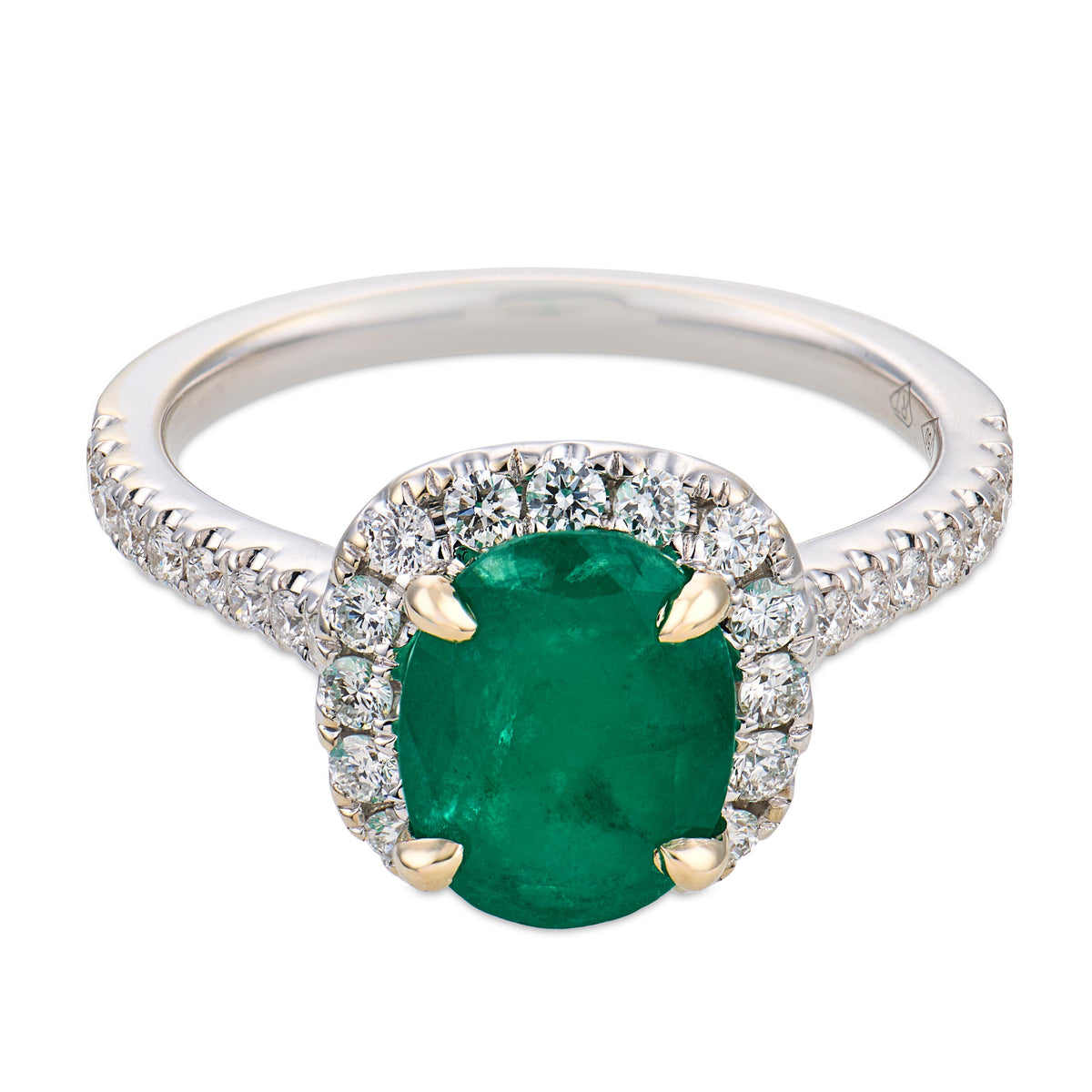 Estate 18k Emerald & Diamond Halo Ring