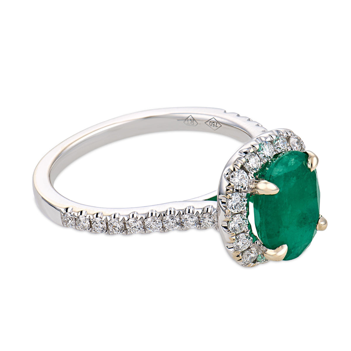 Estate 18k Emerald & Diamond Halo Ring