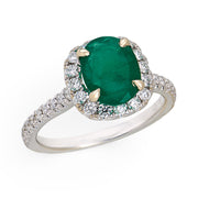 Estate 18k Emerald & Diamond Halo Ring