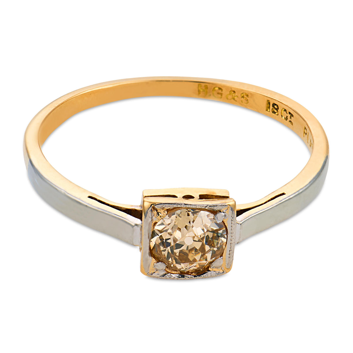 H.G. & S Edwardian English 18k/Platinum Diamond Engagement Ring .40ct