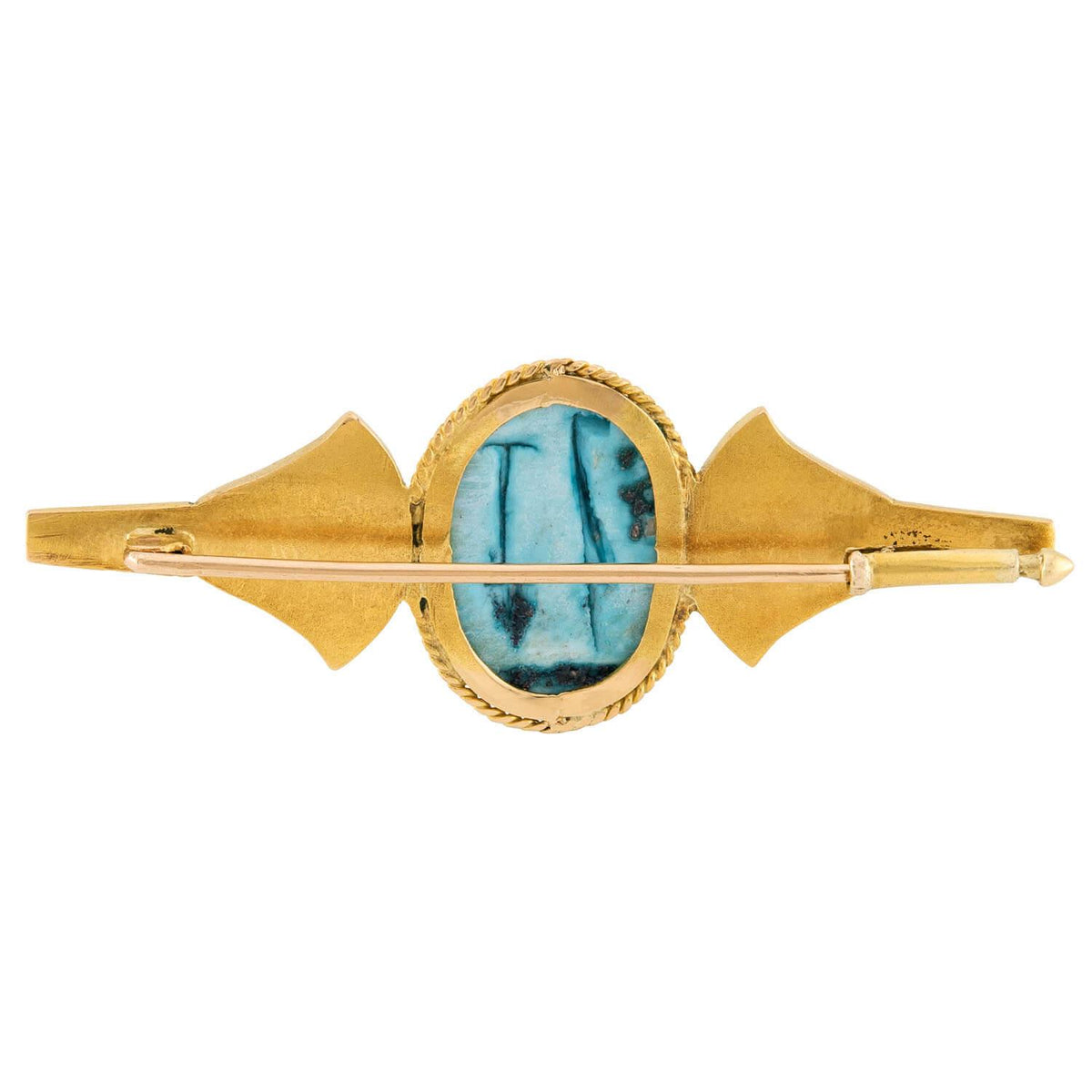 Victorian 18k Faience & Enamel Scarab-Motif Pin