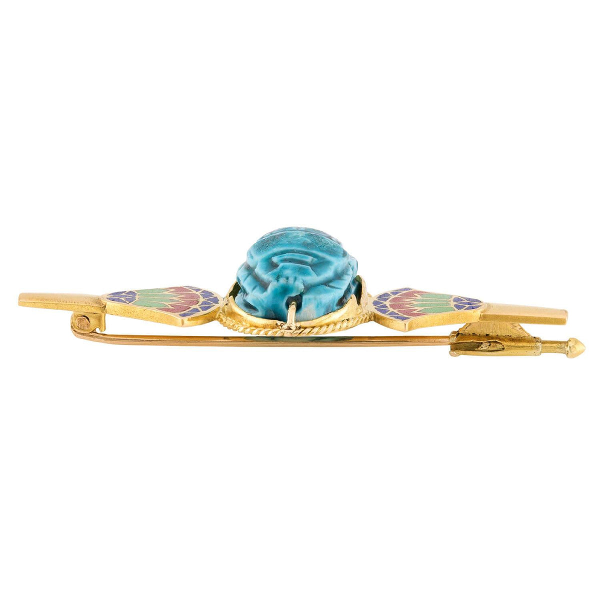 Victorian 18k Faience & Enamel Scarab-Motif Pin