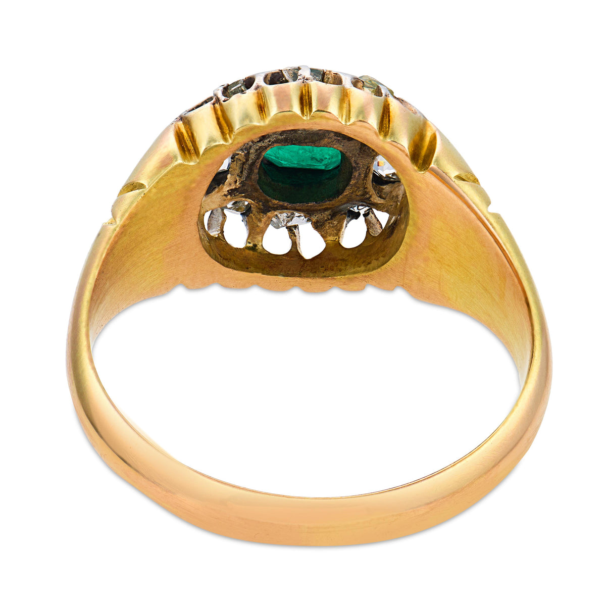 Victorian English 18k/Sterling Silver Emerald & Diamond Halo Ring