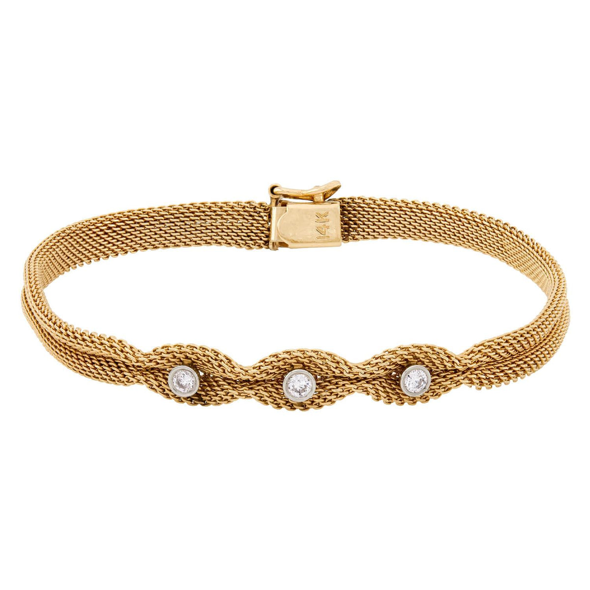 Retro 14k/Platinum Diamond Mesh Bracelet