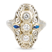 Edwardian 10k Diamond & Sapphire Navette Ring