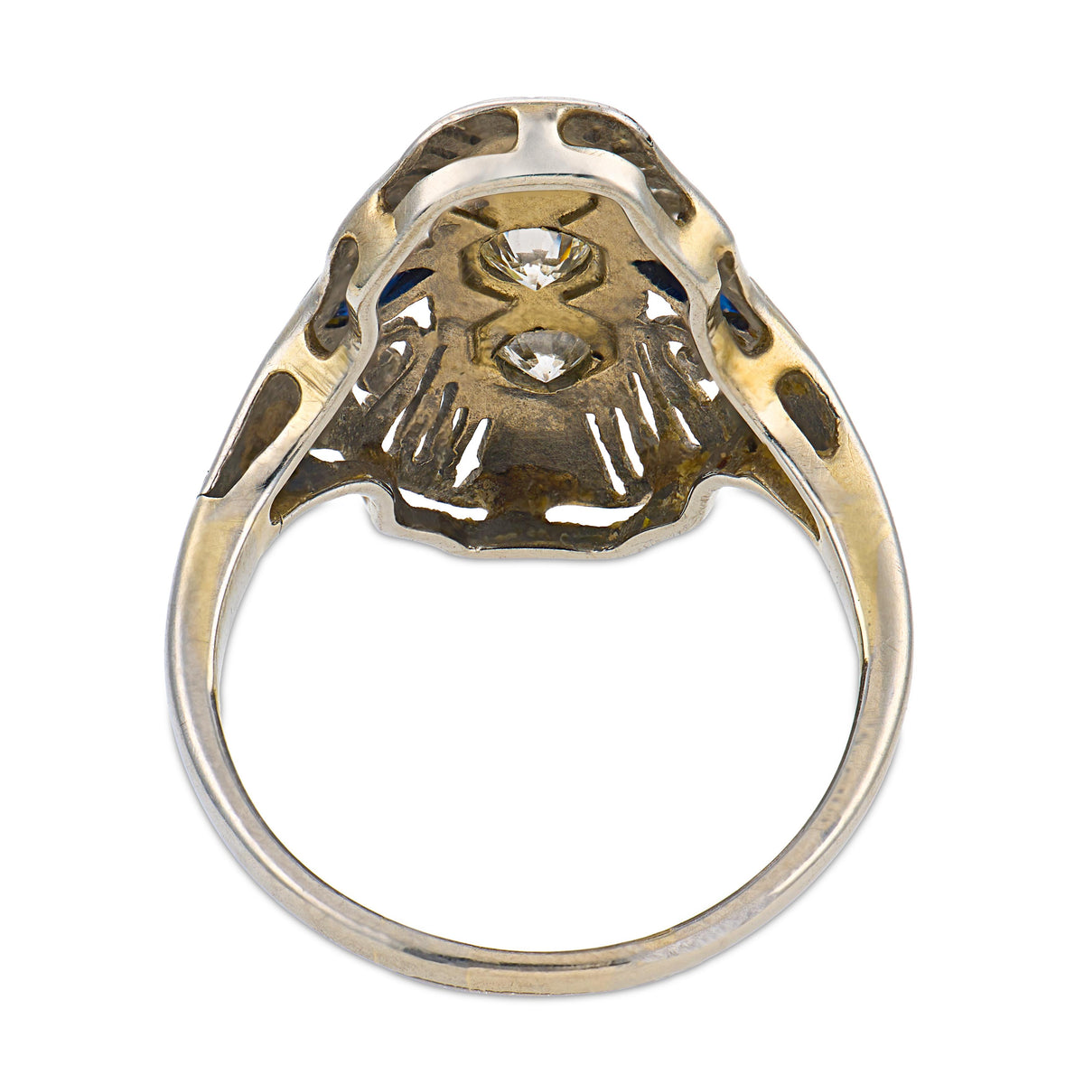 Edwardian 10k Diamond & Sapphire Navette Ring