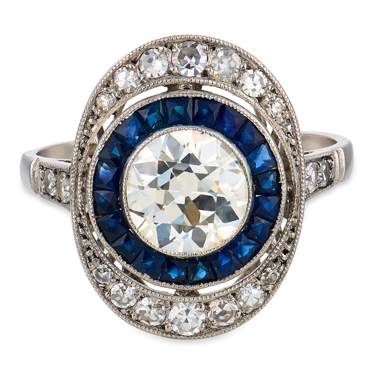 Art Deco Platinum Diamond & Sapphire Engagement Ring 1.65ct