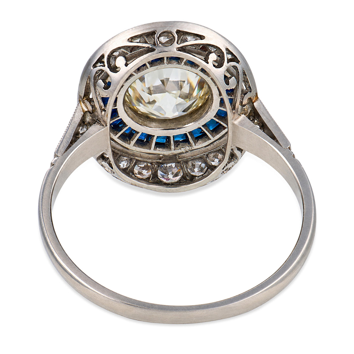 Art Deco Platinum Diamond & Sapphire Engagement Ring 1.65ct