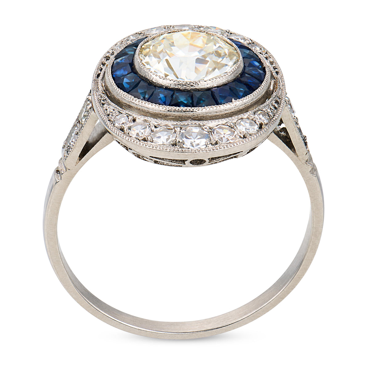 Art Deco Platinum Diamond & Sapphire Engagement Ring 1.65ct