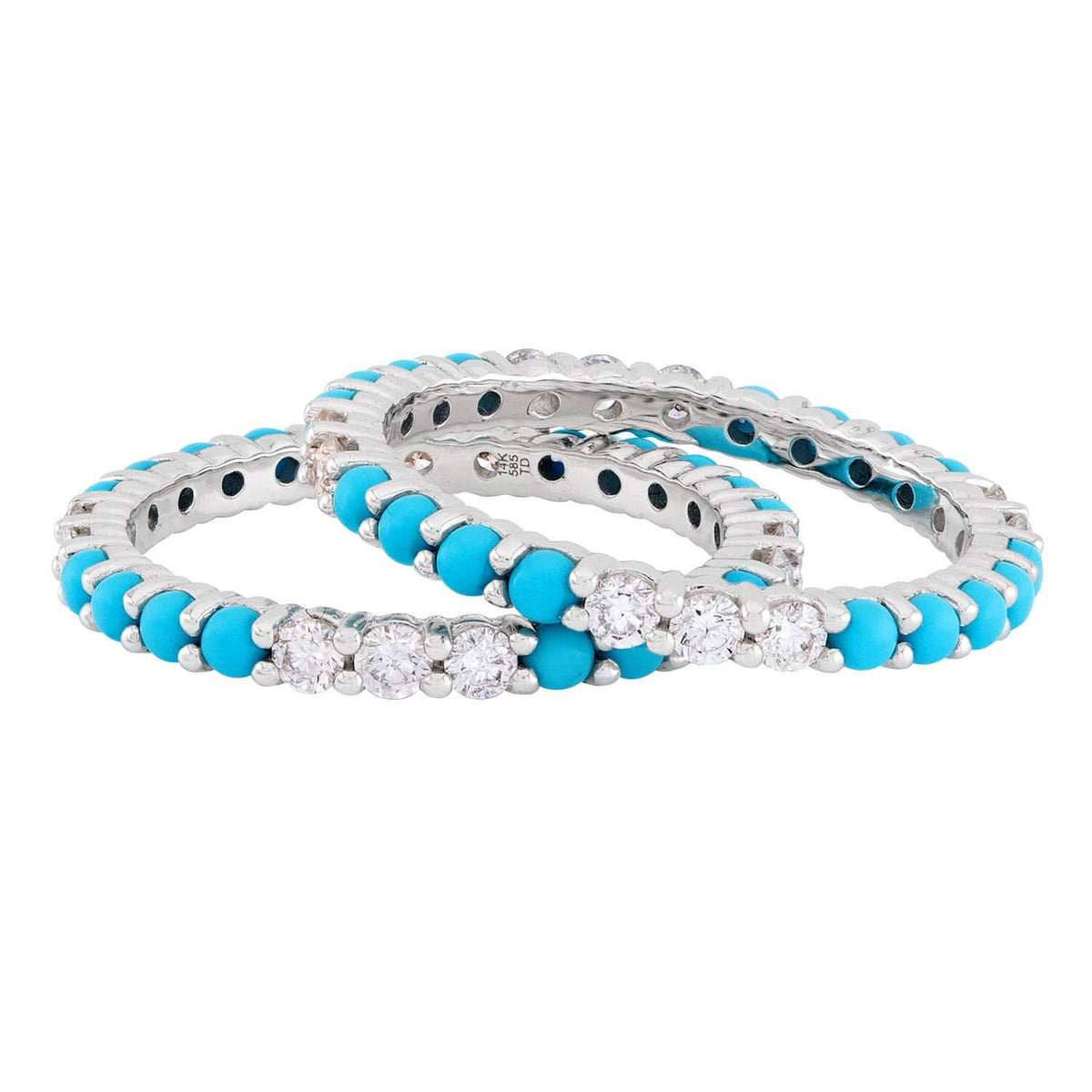 Estate 14k Turquoise & Diamond Eternity Band Set