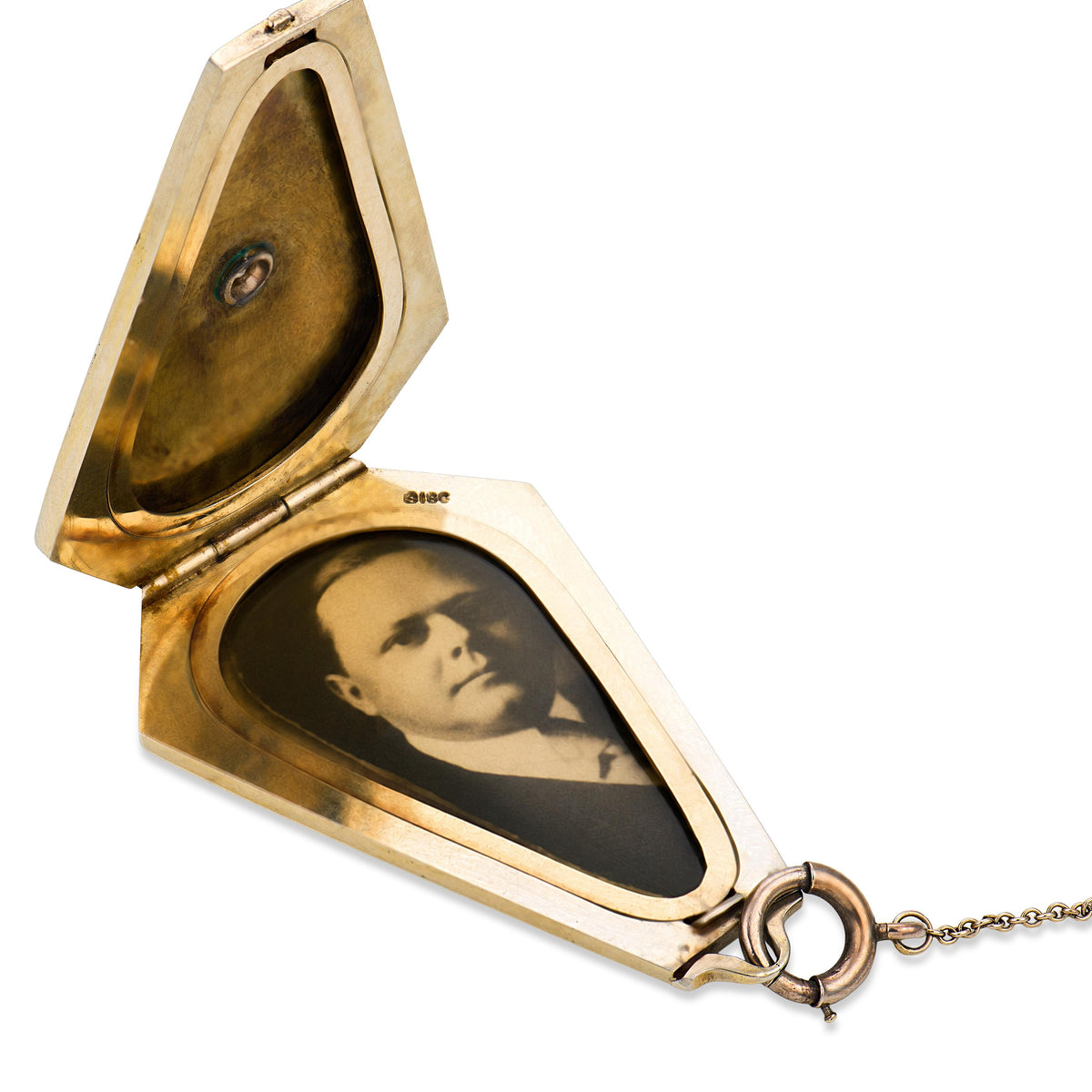 Art Deco 14k Diamond & Onyx Locket Pendant Necklace