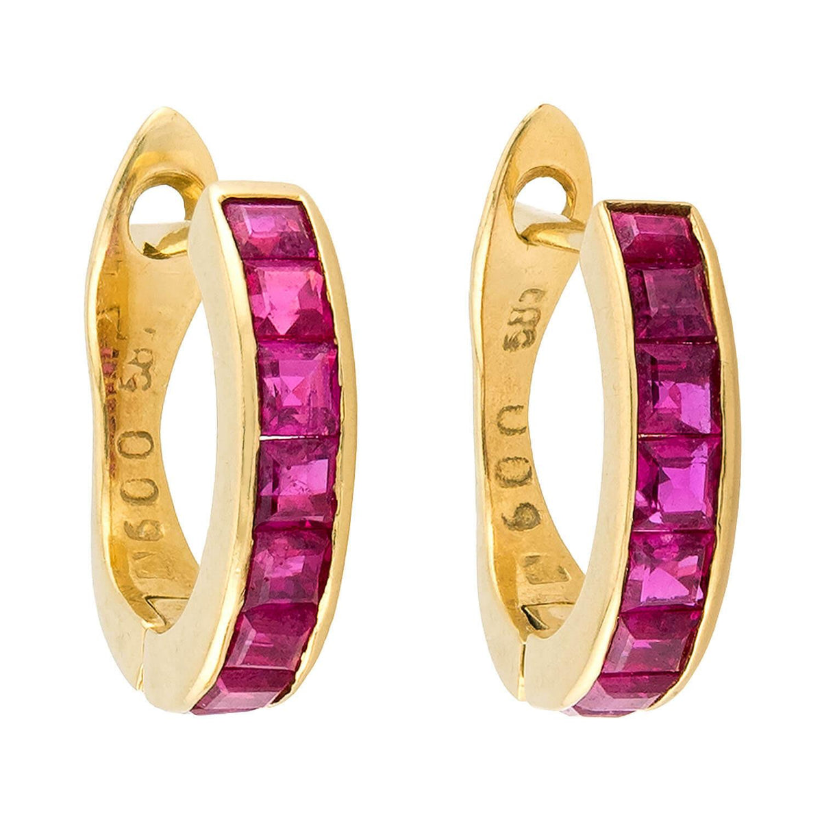 Estate 14k Ruby Huggie Hoop Earrings