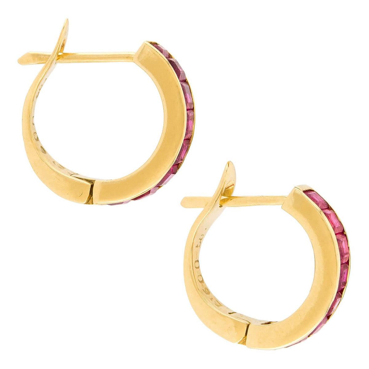 Estate 14k Ruby Huggie Hoop Earrings