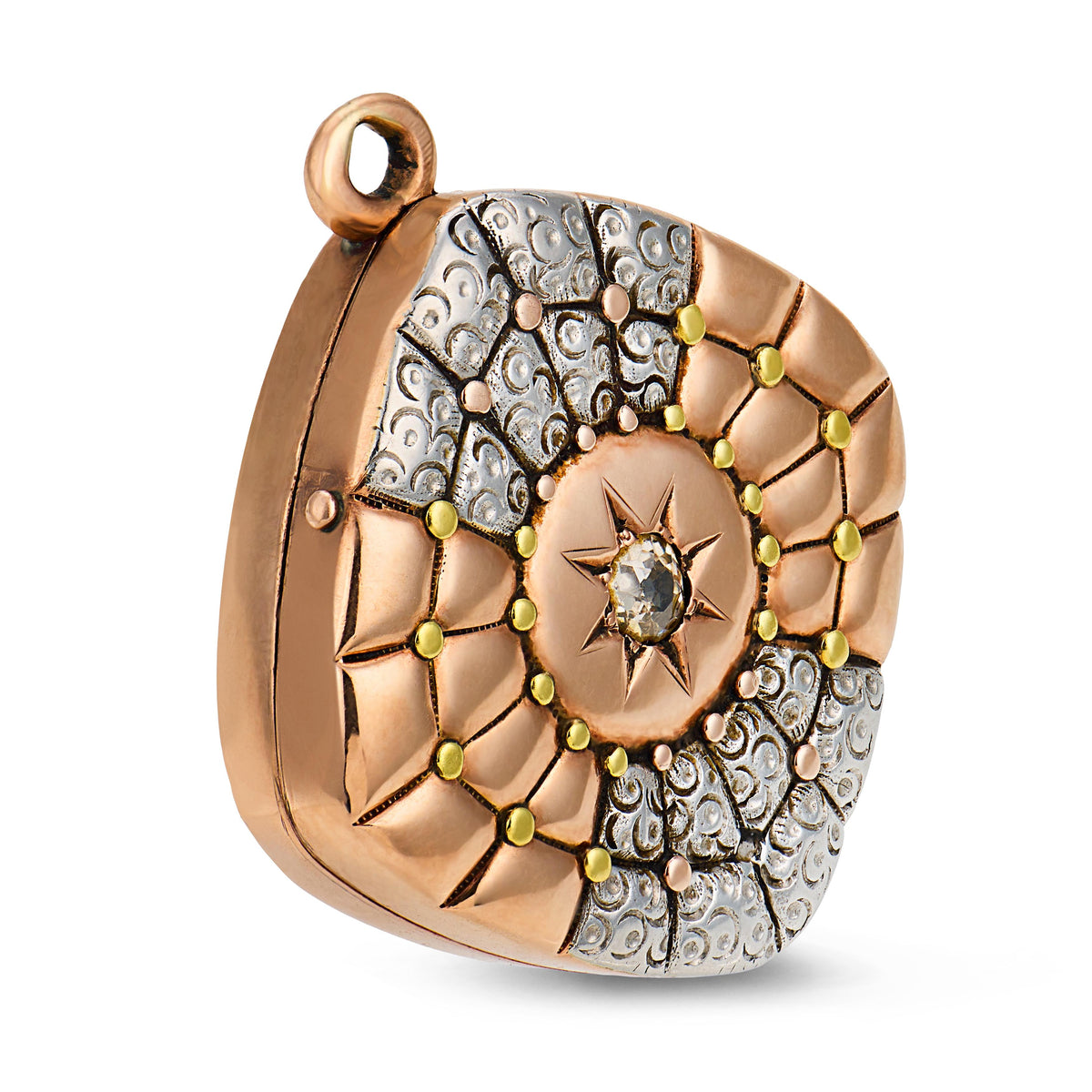 Edwardian 14k/Platinum Diamond Starburst-Motif Locket Pendant