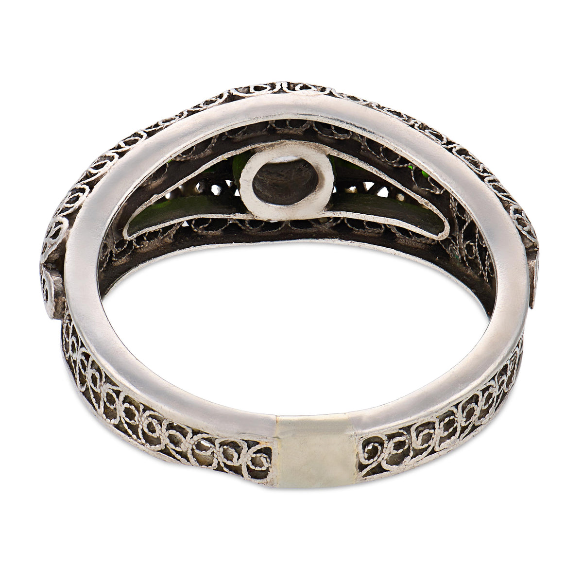 Art Deco Platinum Diamond & Demantoid Garnet Engagement Ring .40ct
