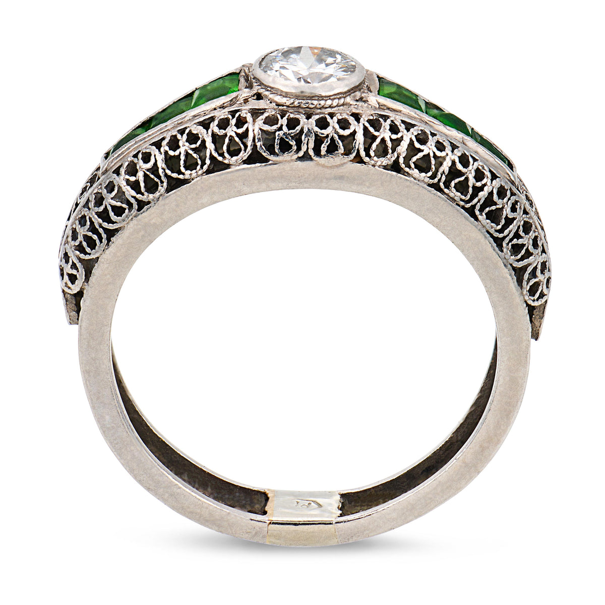 Art Deco Platinum Diamond & Demantoid Garnet Engagement Ring .40ct