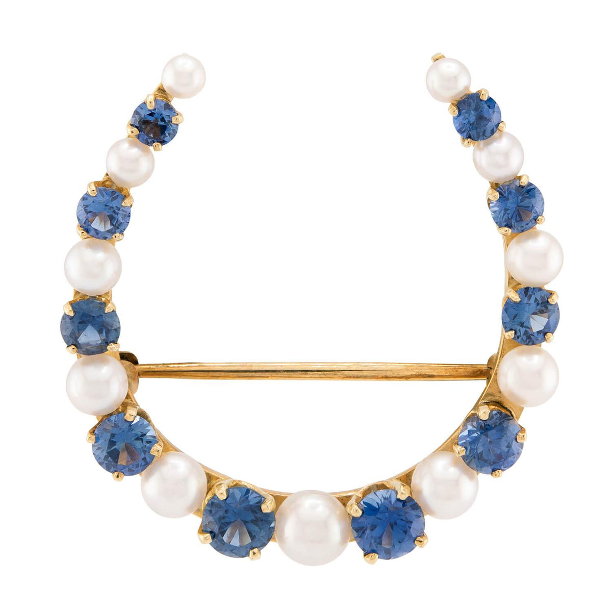 Vintage 14k Sapphire & Pearl Horseshoe-Motif Pin