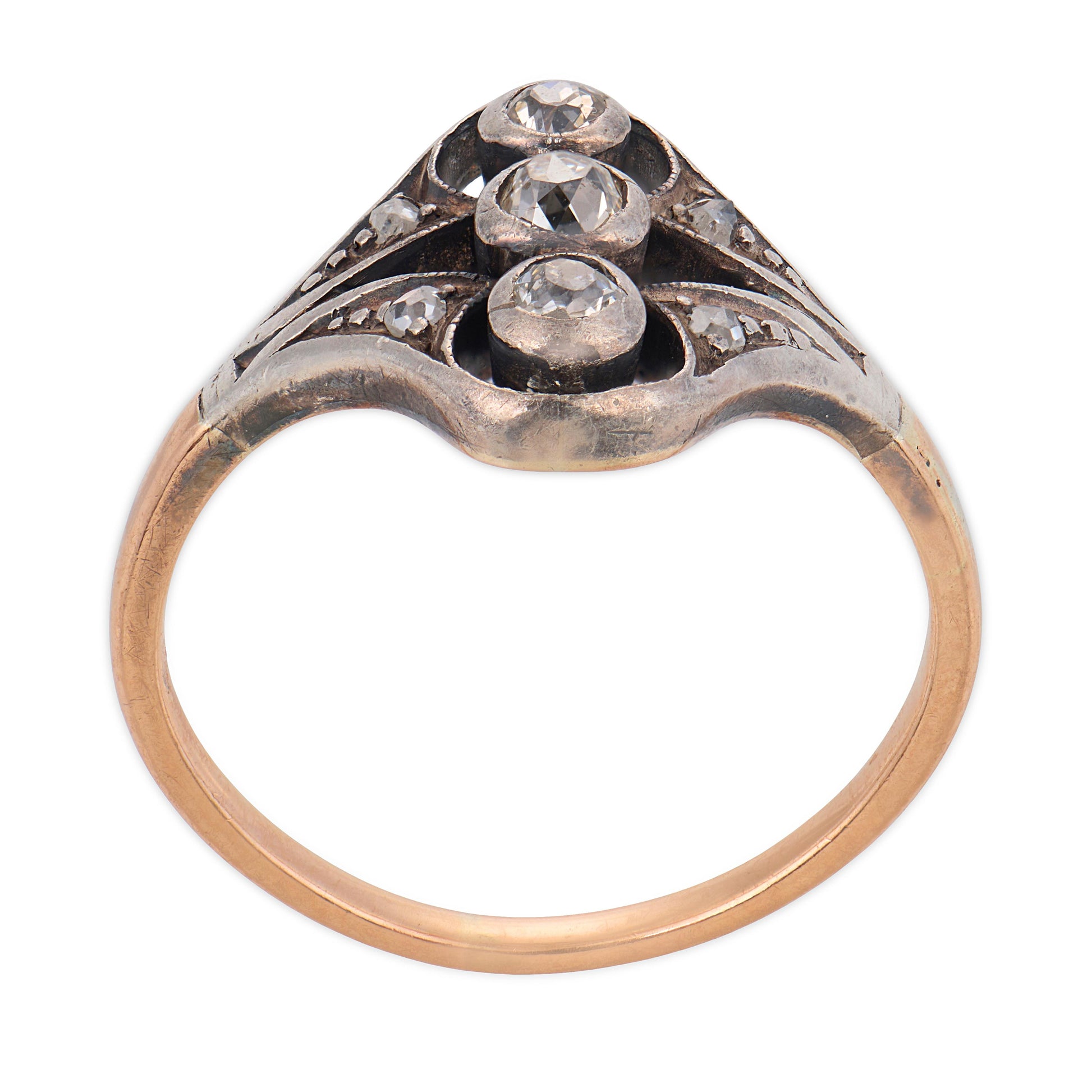 Victorian 14k/Sterling Silver Diamond Navette Ring