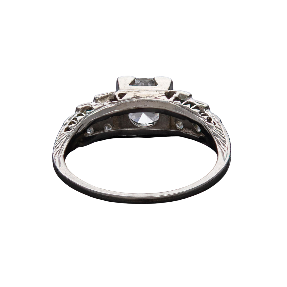 Art Deco Platinum Diamond Engagement Ring .82ct Center