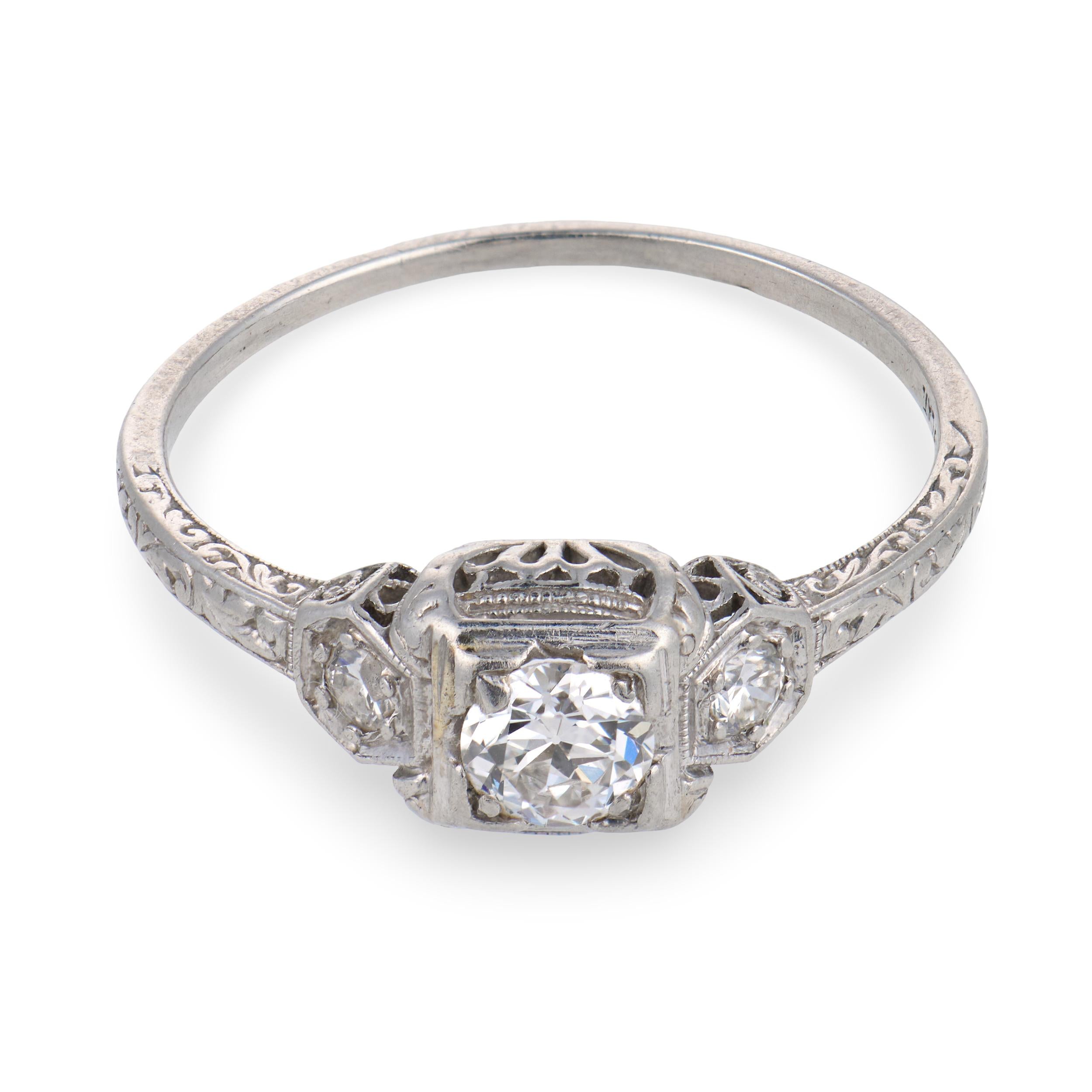 Art Deco Platinum Diamond Engagement Ring .55ct