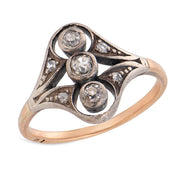 Victorian 14k/Sterling Silver Diamond Navette Ring