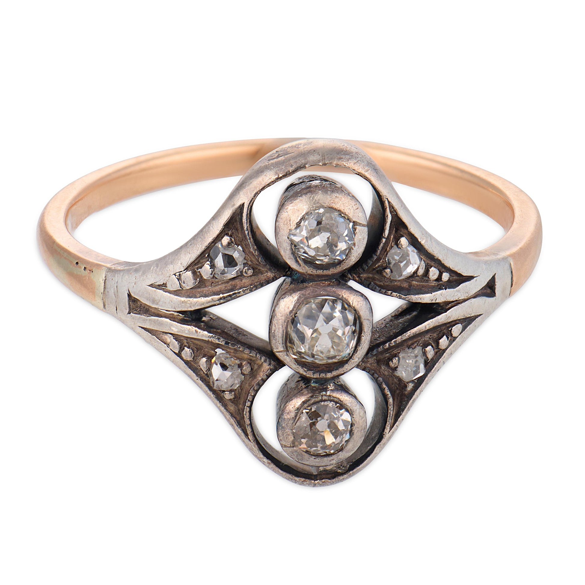 Victorian 14k/Sterling Silver Diamond Navette Ring