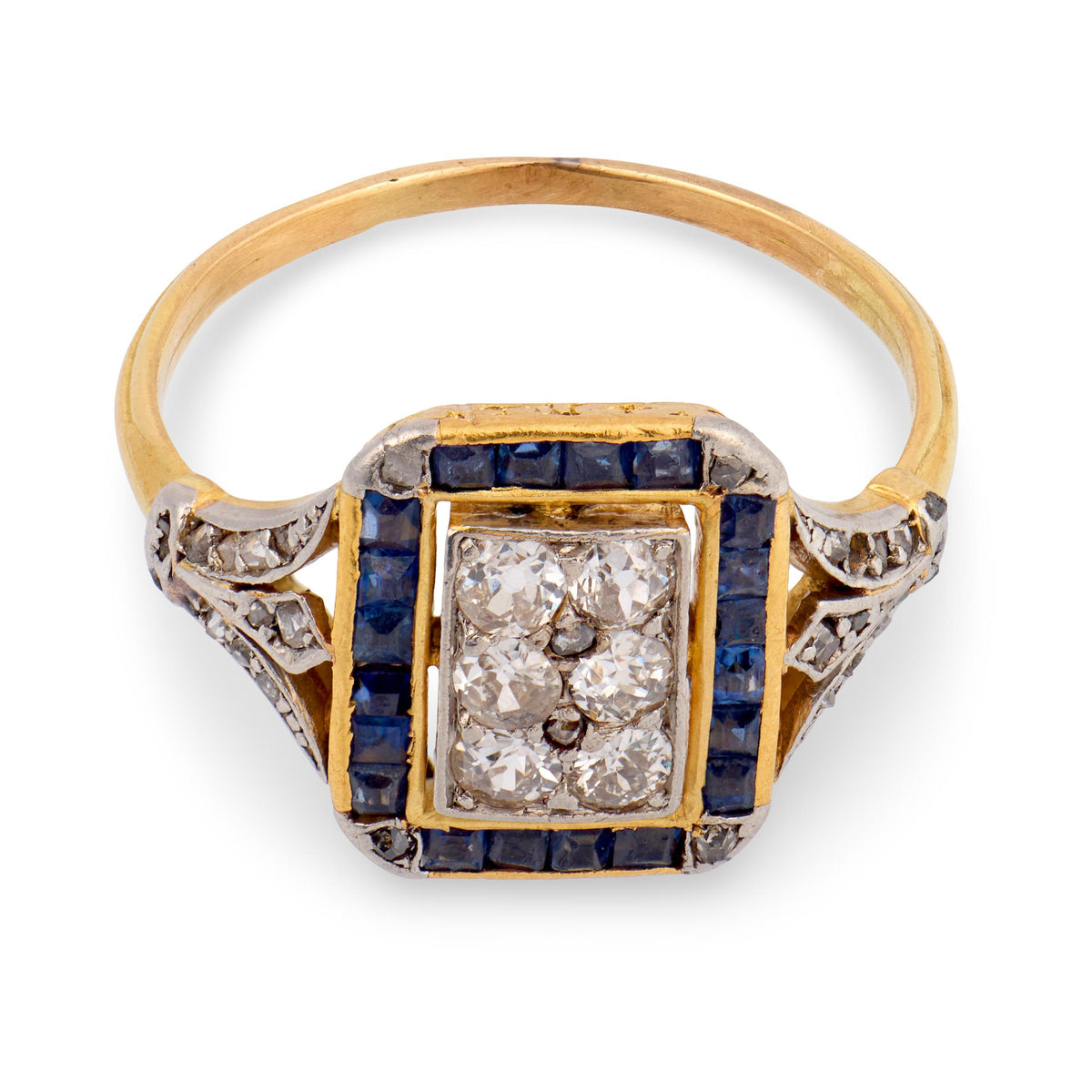 Edwardian 18k/Platinum Diamond & Sapphire Ring