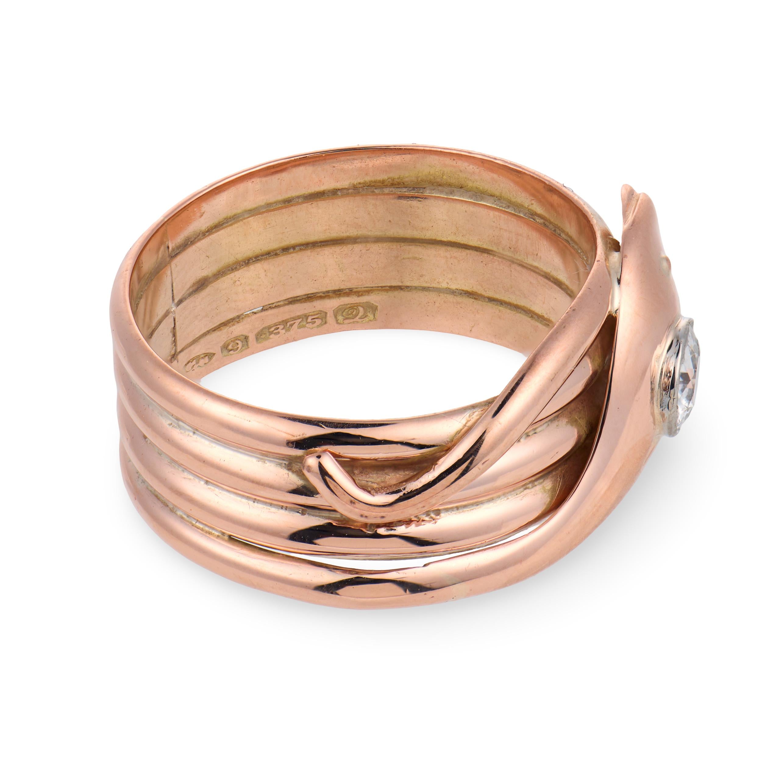 Victorian English 9k Diamond Snake Ring